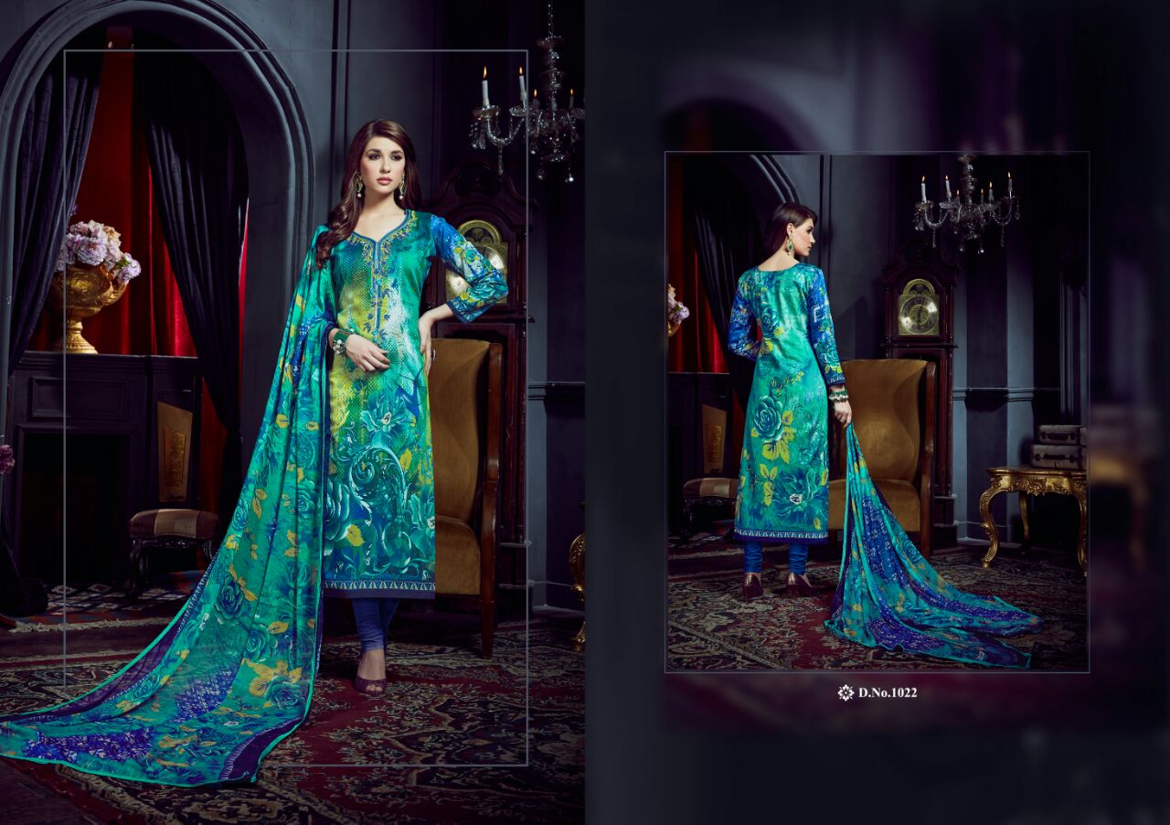 Ishika By M.pankaj Fashion 1013 To 1022 Series Beautiful Stylish Designer Printed And Embroidered Party Wear Cotton Satin Dresses At Wholesale Price