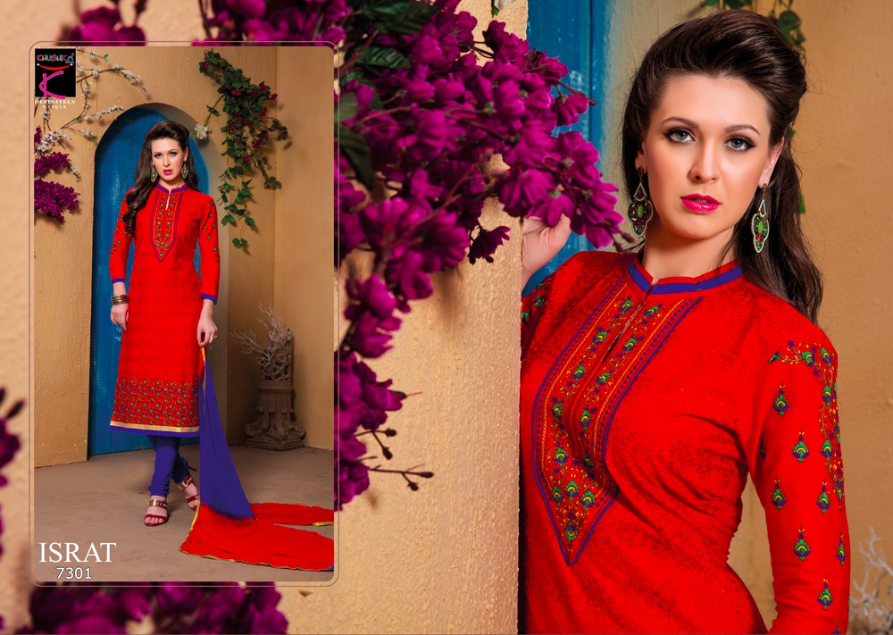 Israt By Khushika 7301 To 7310 Series Designer Pakistani Suits Beautiful Fancy Colorful Party Wear & Ethnic Wear Glace Cotton Dresses At Wholesale Price