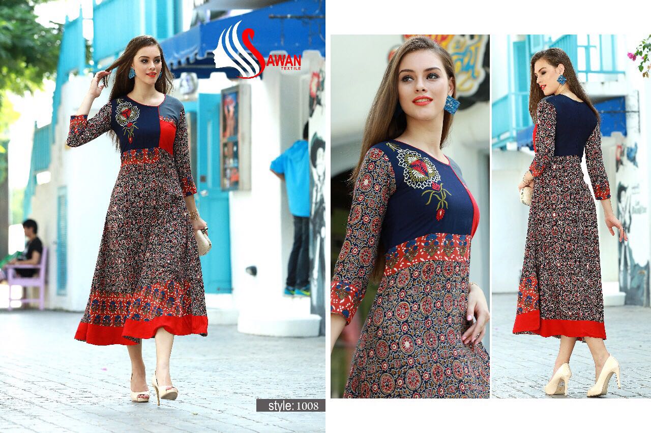 Jacqueline Vol-1 By Awan Textile 1001 To 1008 Series Beautiful Colorful Stylish Fancy Casual Wear & Ethnic Wear Rayon Printed & Embroidered Kurtis At Wholesale Price
