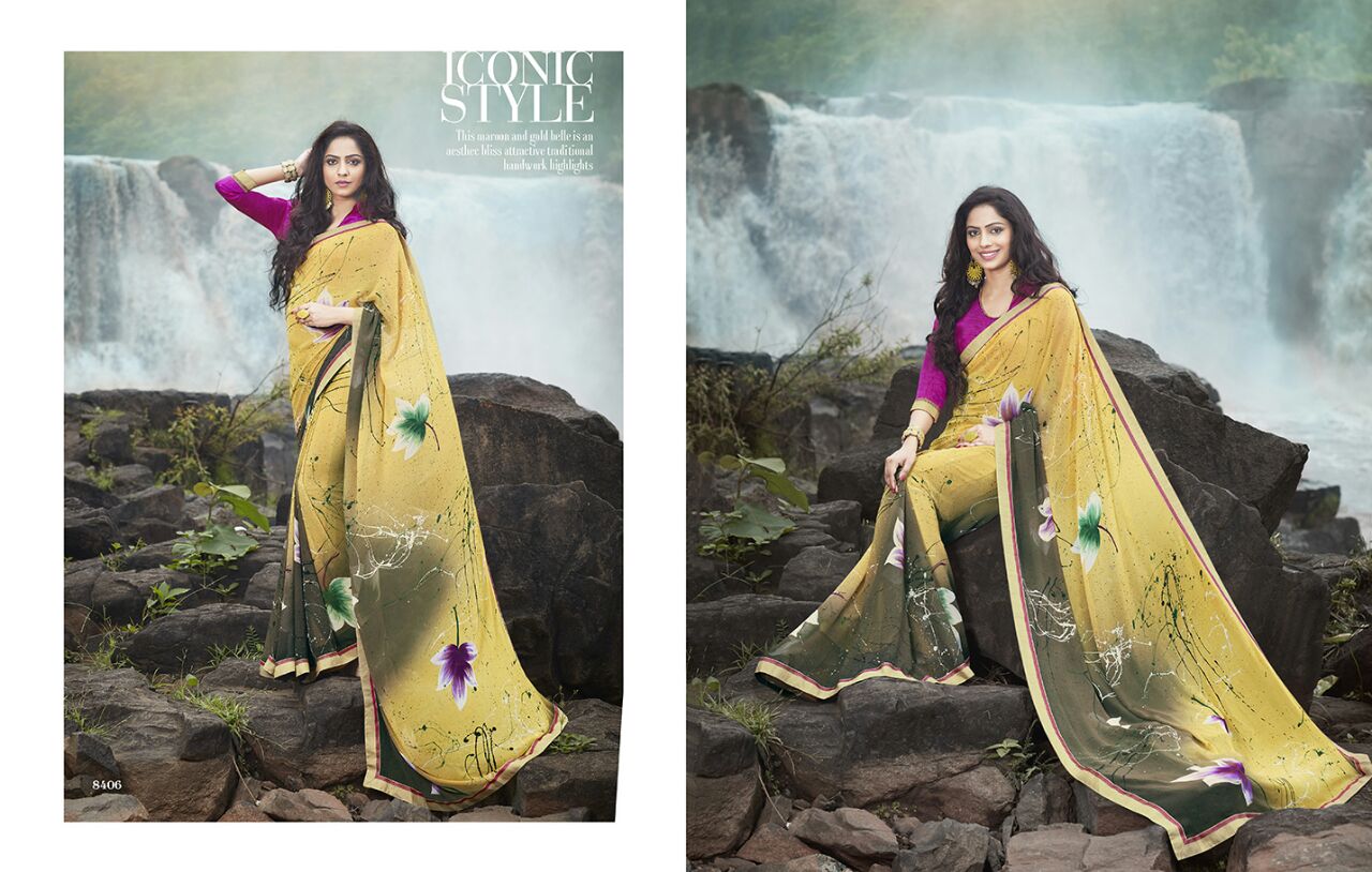 Jalsa By Kesari Nandan Sarees 8401 To 8416 Series Indian Ethnic Beautiful Stylish Designer Printed Casual Wear Party Wear Georgette Sarees At Wholesale Price