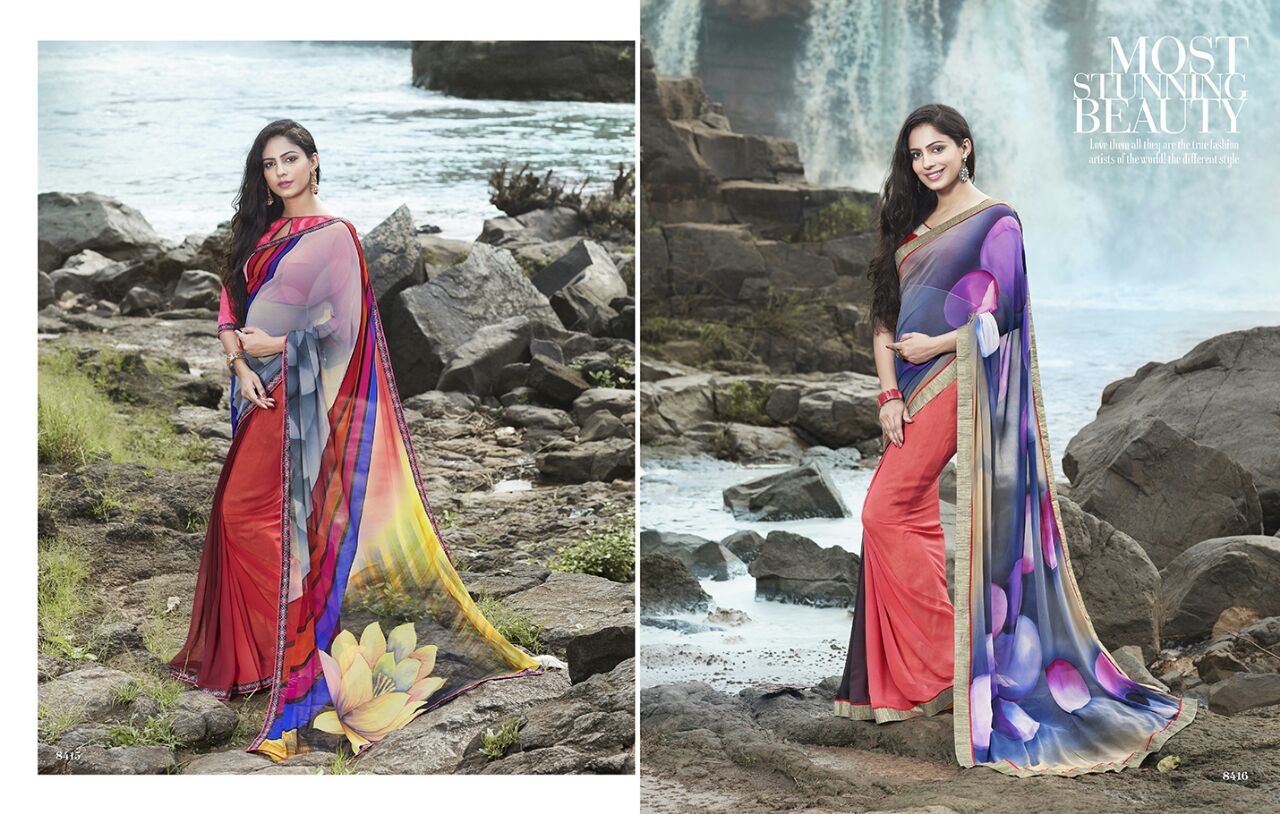 Jalsa By Kesari Nandan Sarees 8401 To 8416 Series Indian Ethnic Beautiful Stylish Designer Printed Casual Wear Party Wear Georgette Sarees At Wholesale Price