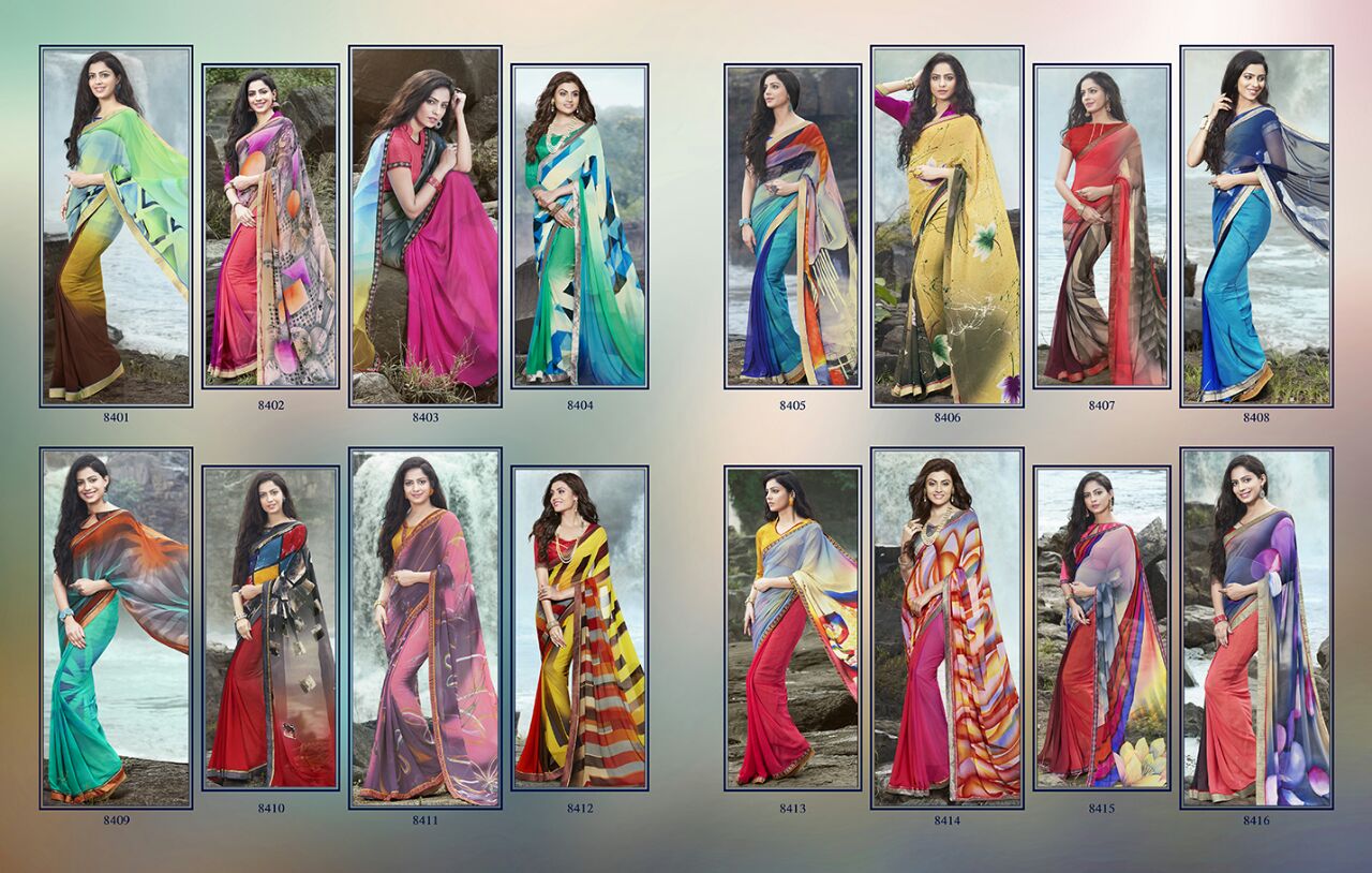 Jalsa By Kesari Nandan Sarees 8401 To 8416 Series Indian Ethnic Beautiful Stylish Designer Printed Casual Wear Party Wear Georgette Sarees At Wholesale Price