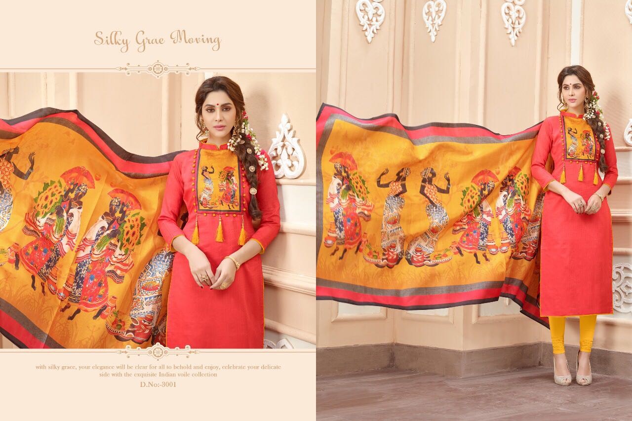 Jimikki Kammal Vol-3 By Amrut Varsha Creation 3001 To 3011 Series Beautiful Colorful Stylish Ethnic Wear & Casual Wear Bombay Jacquard Digital Printed Dresses At Wholesale Price