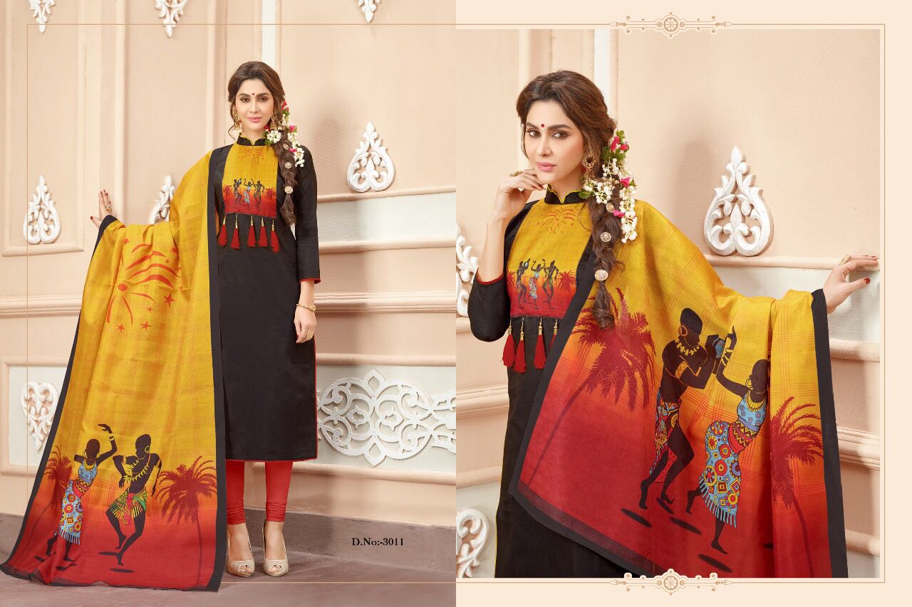 Jimikki Kammal Vol-3 By Amrut Varsha Creation 3001 To 3011 Series Beautiful Colorful Stylish Ethnic Wear & Casual Wear Bombay Jacquard Digital Printed Dresses At Wholesale Price
