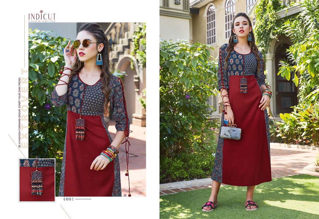Karigari By Indicut 4001 To 4006 Series Stylish Colorful Fancy Beautiful Casual Wear & Ethnic Wear Cotton & Rayon Printed Kurtis At Wholesale Price