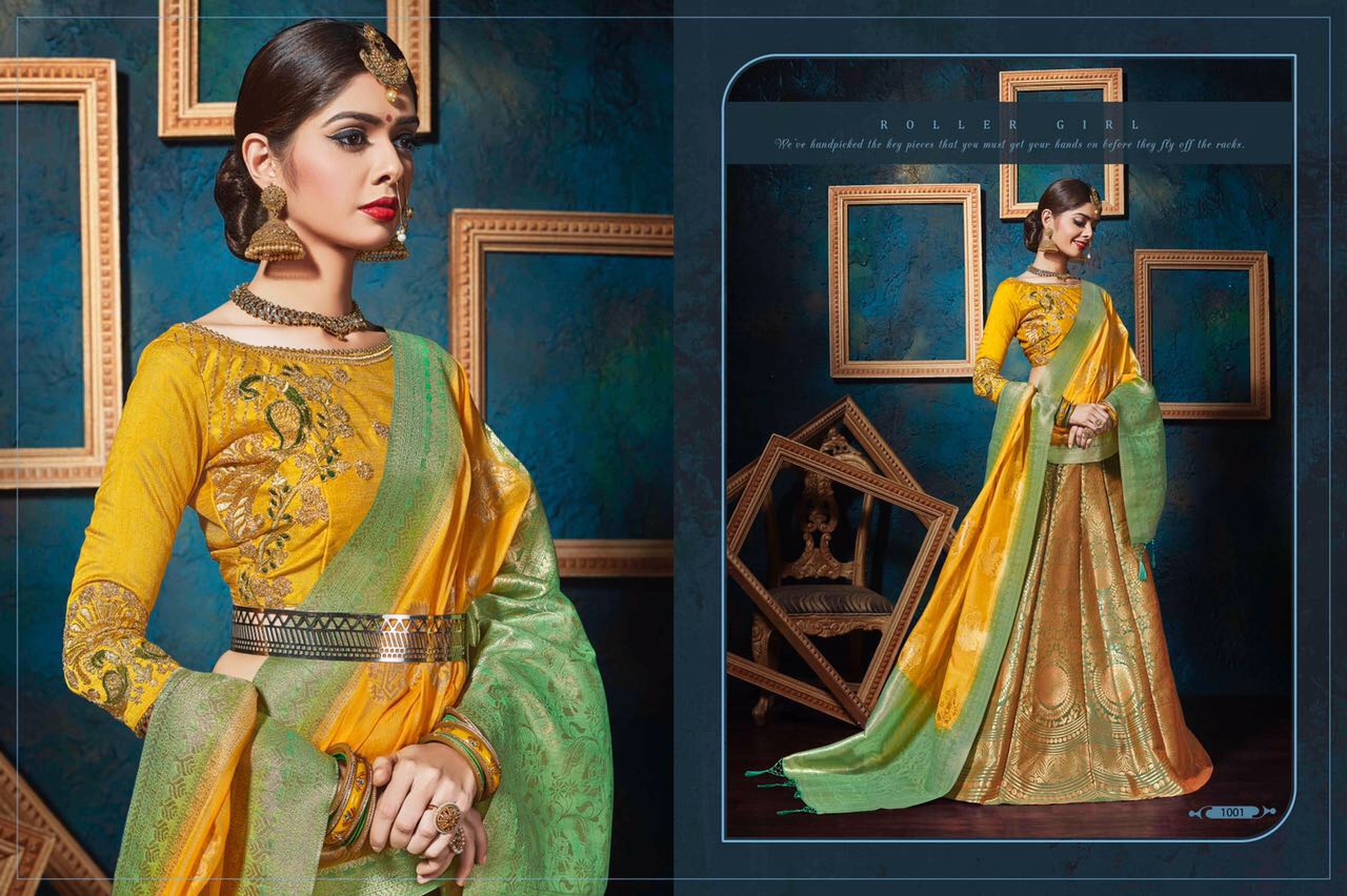Kasak By Kianaa Fashion 1001 To 1008 Series Designer Beautiful Colorful Fancy Wedding Collection Party Wear & Occasional Wear Pure Silk Jacquard Embroidered Lehengas At Wholesale Price