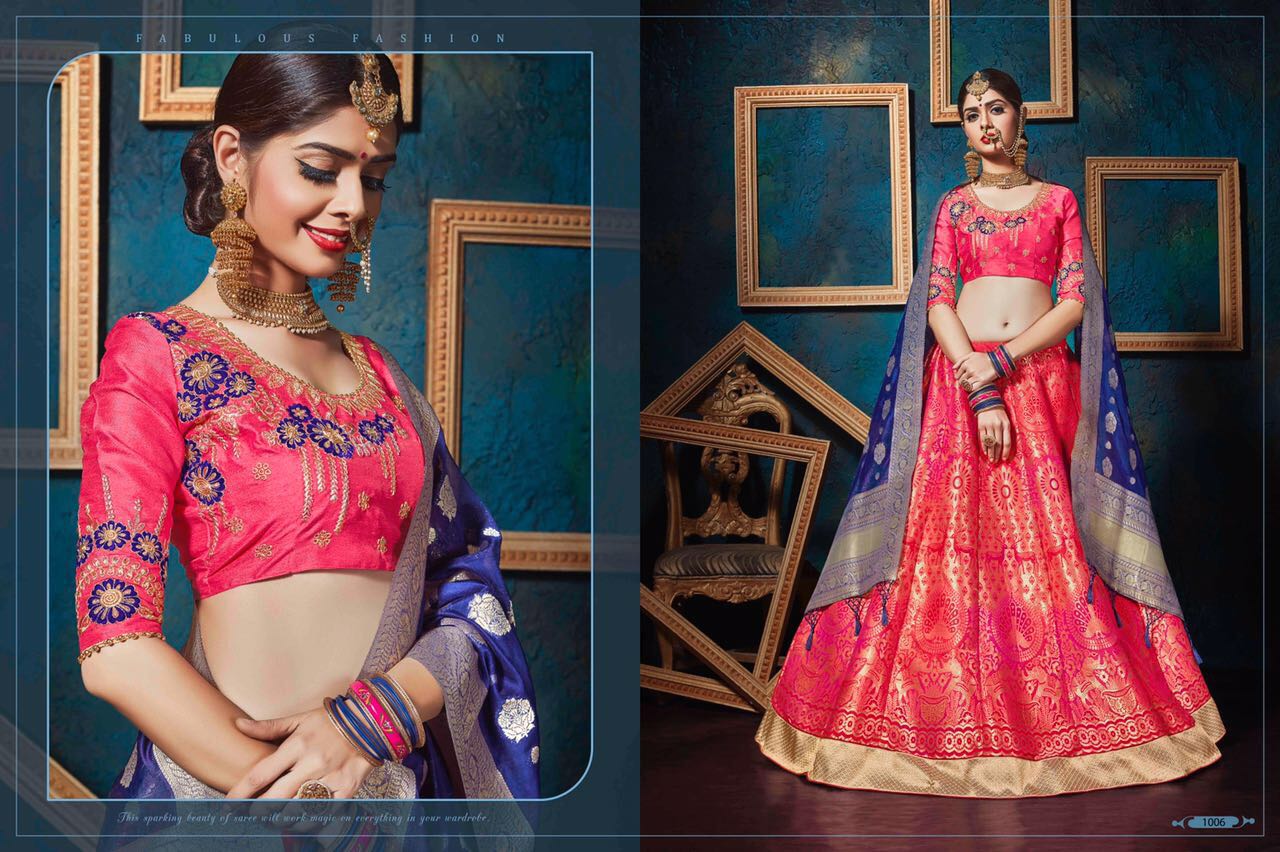 Kasak By Kianaa Fashion 1001 To 1008 Series Designer Beautiful Colorful Fancy Wedding Collection Party Wear & Occasional Wear Pure Silk Jacquard Embroidered Lehengas At Wholesale Price