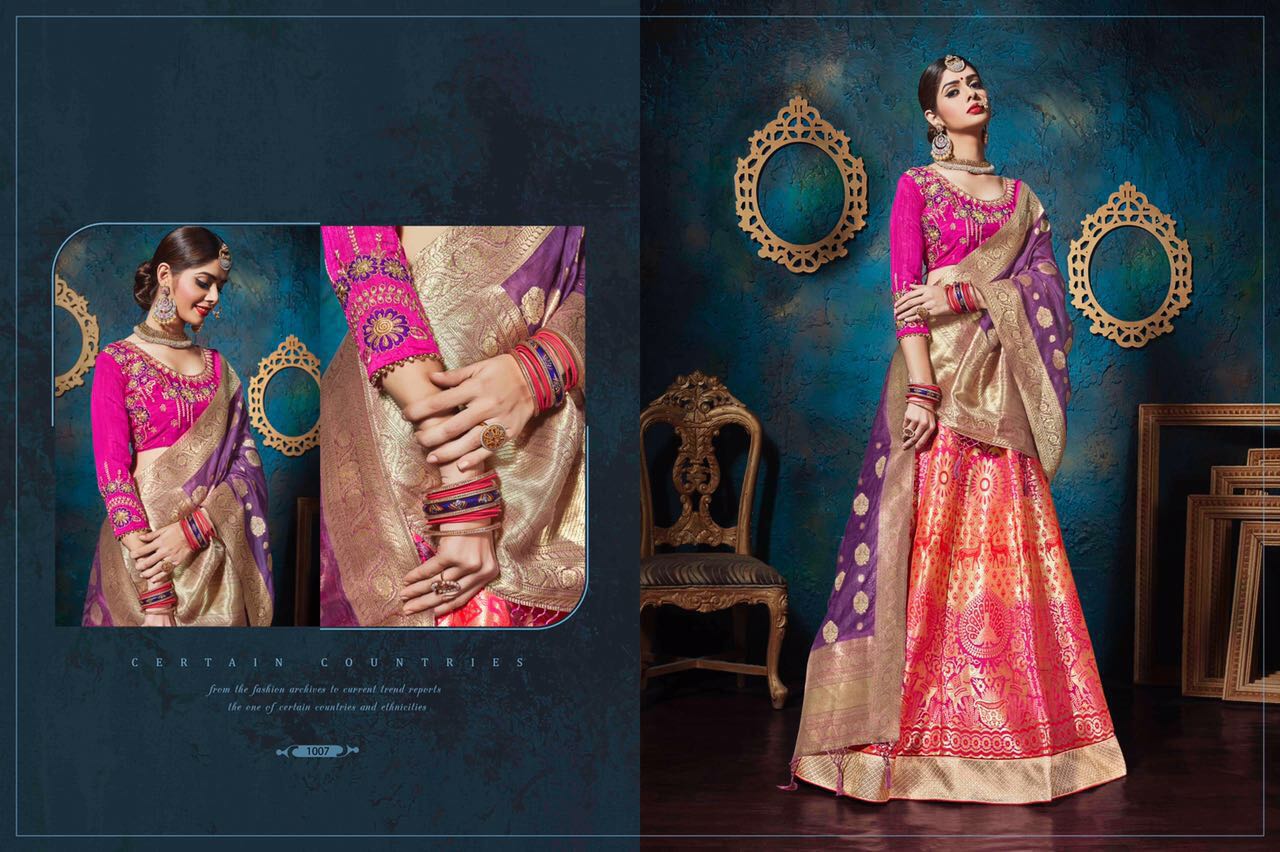 Kasak By Kianaa Fashion 1001 To 1008 Series Designer Beautiful Colorful Fancy Wedding Collection Party Wear & Occasional Wear Pure Silk Jacquard Embroidered Lehengas At Wholesale Price