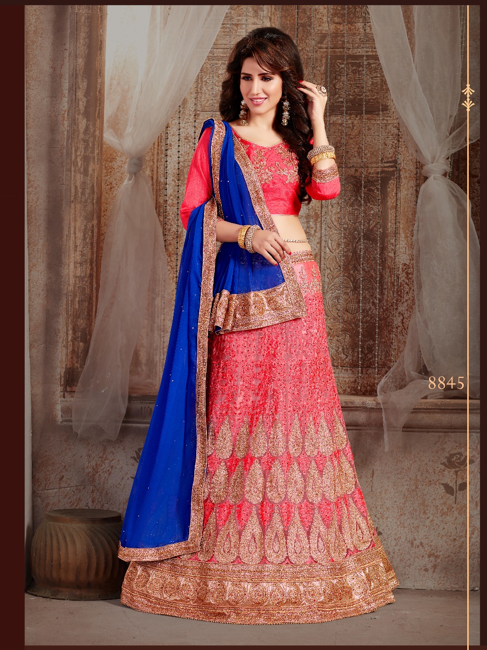 Kesar By Sanskar Style Indian Traditional Beautiful Stylish Designer Embroidered Occasional Wear Party Wear Festive Wear Net Lehengas At Wholesale Price