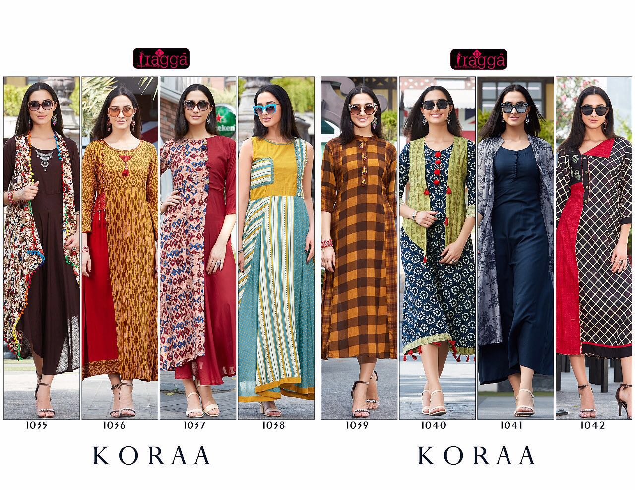 Koraa By Ragga 1035 To 1042 Series Designer Stylish Colorful Fancy Beautiful Party Wear & Ethnic Wear Rayon Printed Kurtis At Wholesale Price