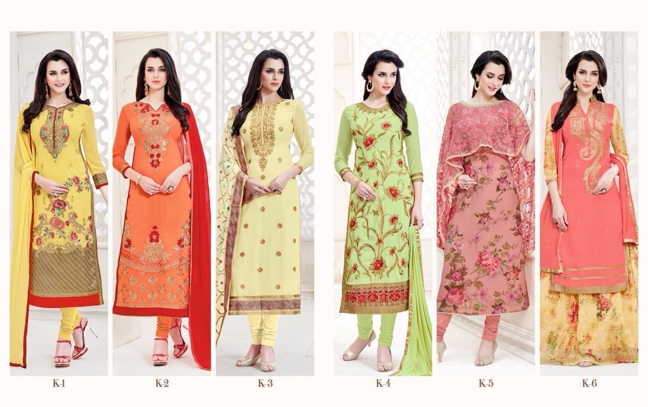 Krina By Only Trendz K-1 To K-6 Series Designer Beautiful Fancy Stylish Colorful Party Wear & Occasional Wear Georgette Embroidered Dresses At Wholesale Price