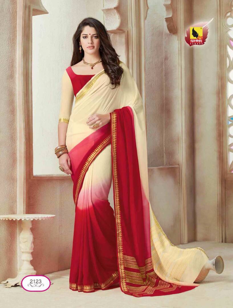 Kumkum 2111 To 2126 Series By Ashika Sarees Beautiful Colorful Stylish Fancy Pretty Party Wear Casual Wear Occasional Wear Printed Chiffon Sarees At Wholesale Price