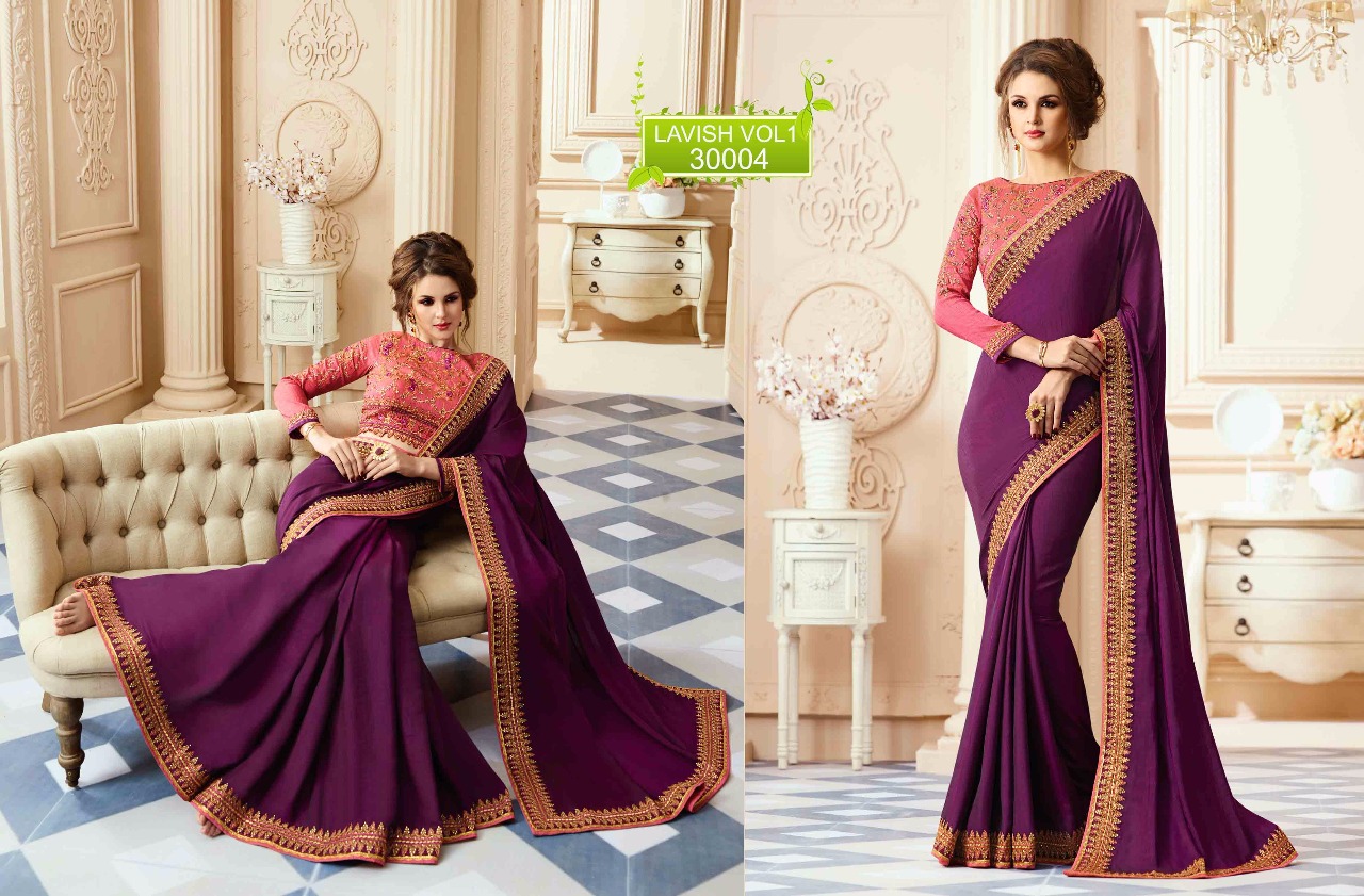 Lavish Vol-1 By Vritika 30001 To 30009 Series Stylish Beautiful Indian Designer Embroidered Party Wear And Occasional Wear Georgette & Silk Sarees At Wholesale Price