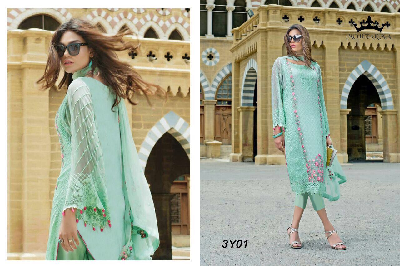 Lehja By Mohtarma Fabrics 3y01 To 3y04 Series Pakistani Stylish Beautiful Designer Embroidered Party Wear Casual Wear Faux Georgette Dresses At Wholesale Price