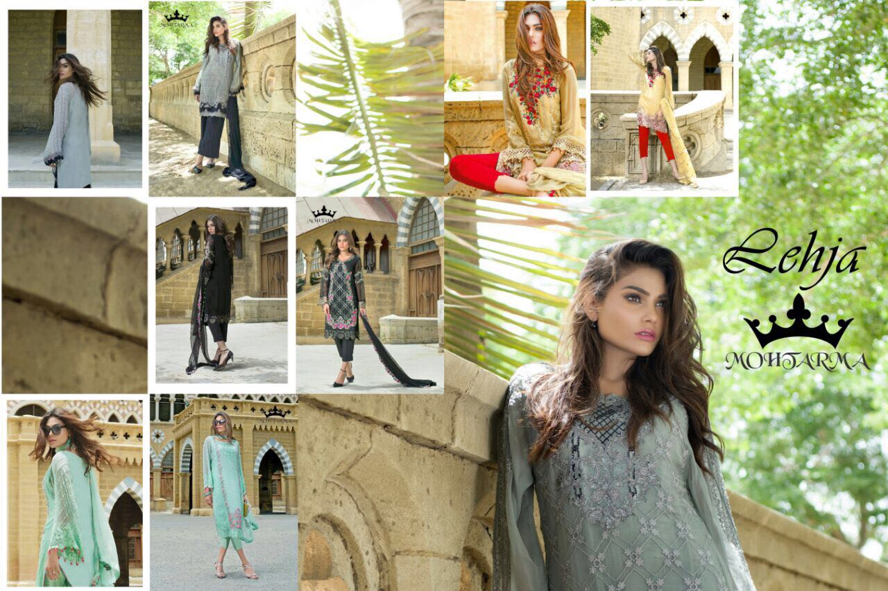 Lehja By Mohtarma Fabrics 3y01 To 3y04 Series Pakistani Stylish Beautiful Designer Embroidered Party Wear Casual Wear Faux Georgette Dresses At Wholesale Price