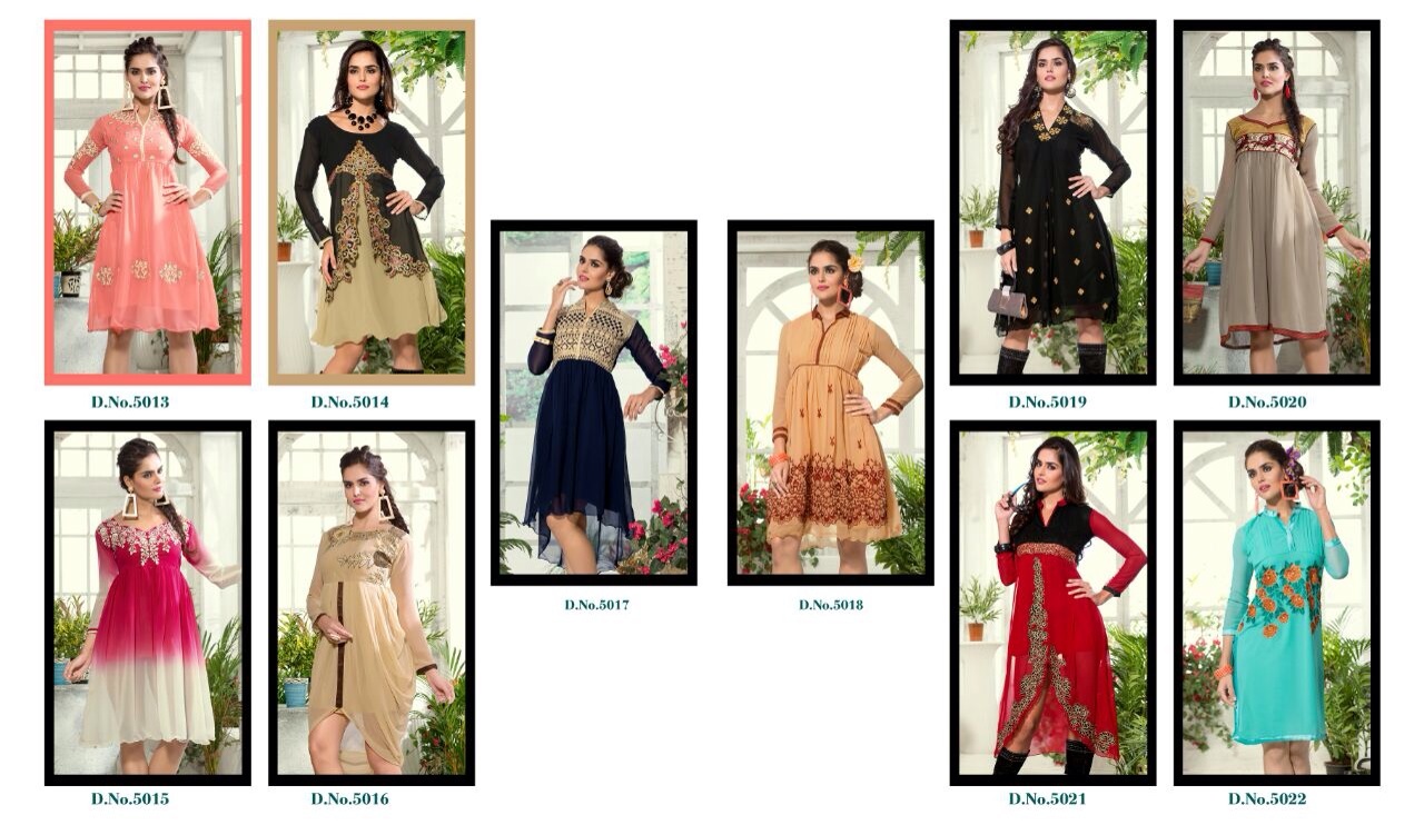 Levisha 5013 To 5022 Series By M.pankaj Fashion Western Beautiful Stylish Designer Embroidered Party Wear Georgette Kurtis At Wholesale Price