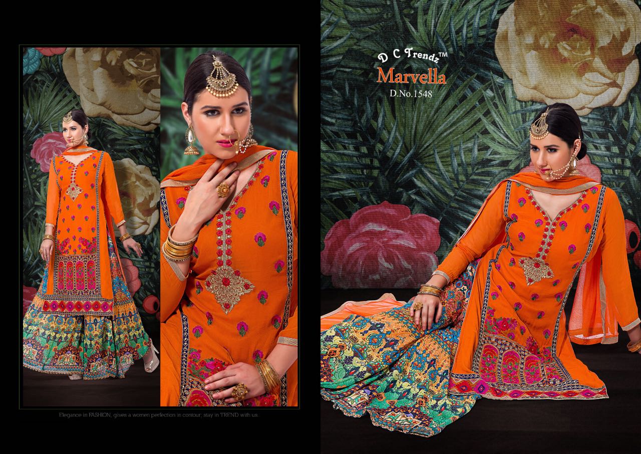 Marvella By Dc Trendz 1544 To 1550 Series Bollywood Stylish Designer Embroidered Party Wear Occasional Wear Georgette Dresses At Wholesale Price