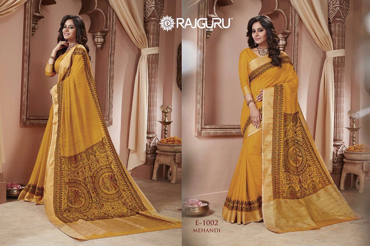 Mehandi By Rajguru Indian Traditional Embroidered Designer Beautiful Party Wear Occasional Wear Printed Silk Sarees At Wholesale Price