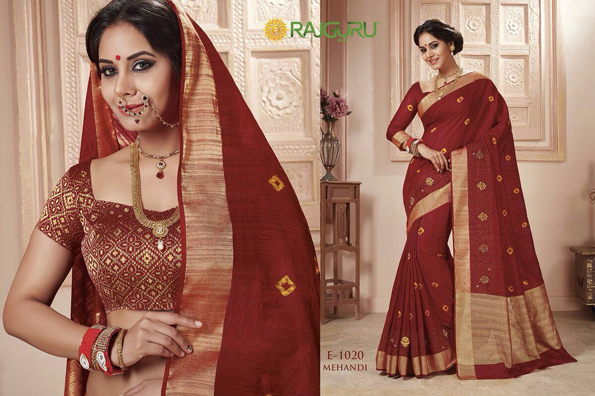 Mehandi By Rajguru Indian Traditional Embroidered Designer Beautiful Party Wear Occasional Wear Printed Silk Sarees At Wholesale Price