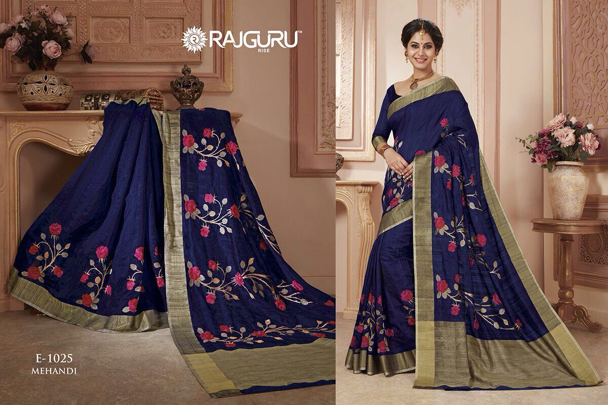 Mehandi By Rajguru Indian Traditional Embroidered Designer Beautiful Party Wear Occasional Wear Printed Silk Sarees At Wholesale Price