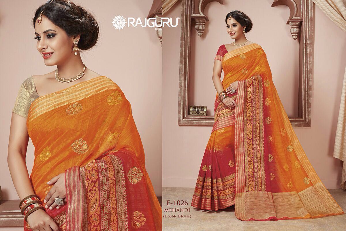 Mehandi By Rajguru Indian Traditional Embroidered Designer Beautiful Party Wear Occasional Wear Printed Silk Sarees At Wholesale Price