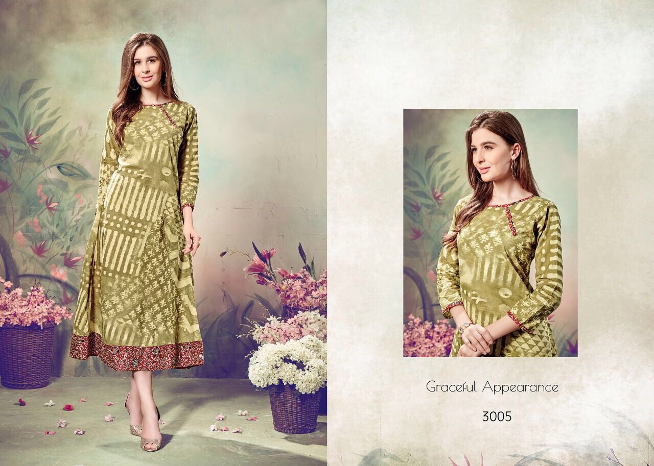 Menka By Yaazoo Fashion 3001 To 3008 Series Stylish Beautiful Colorful Fancy Casual Wear Cotton & Rayon Printed Kurtis At Wholesale Price