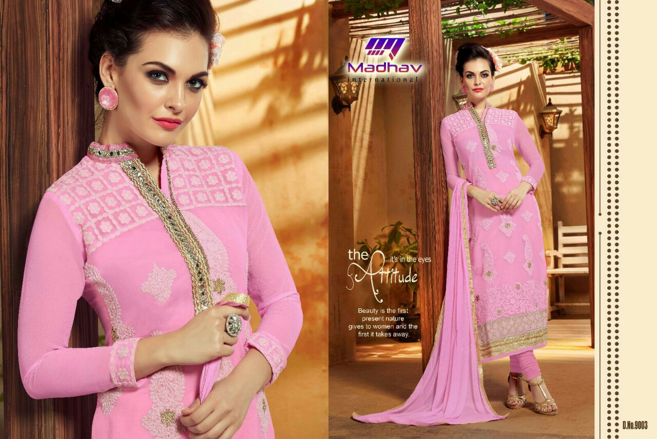 Misha By Madhav International 9001 To 9006 Series Beautiful Stylish Designer Embroidered Party Wear Georgette Dresses At Wholesale Price