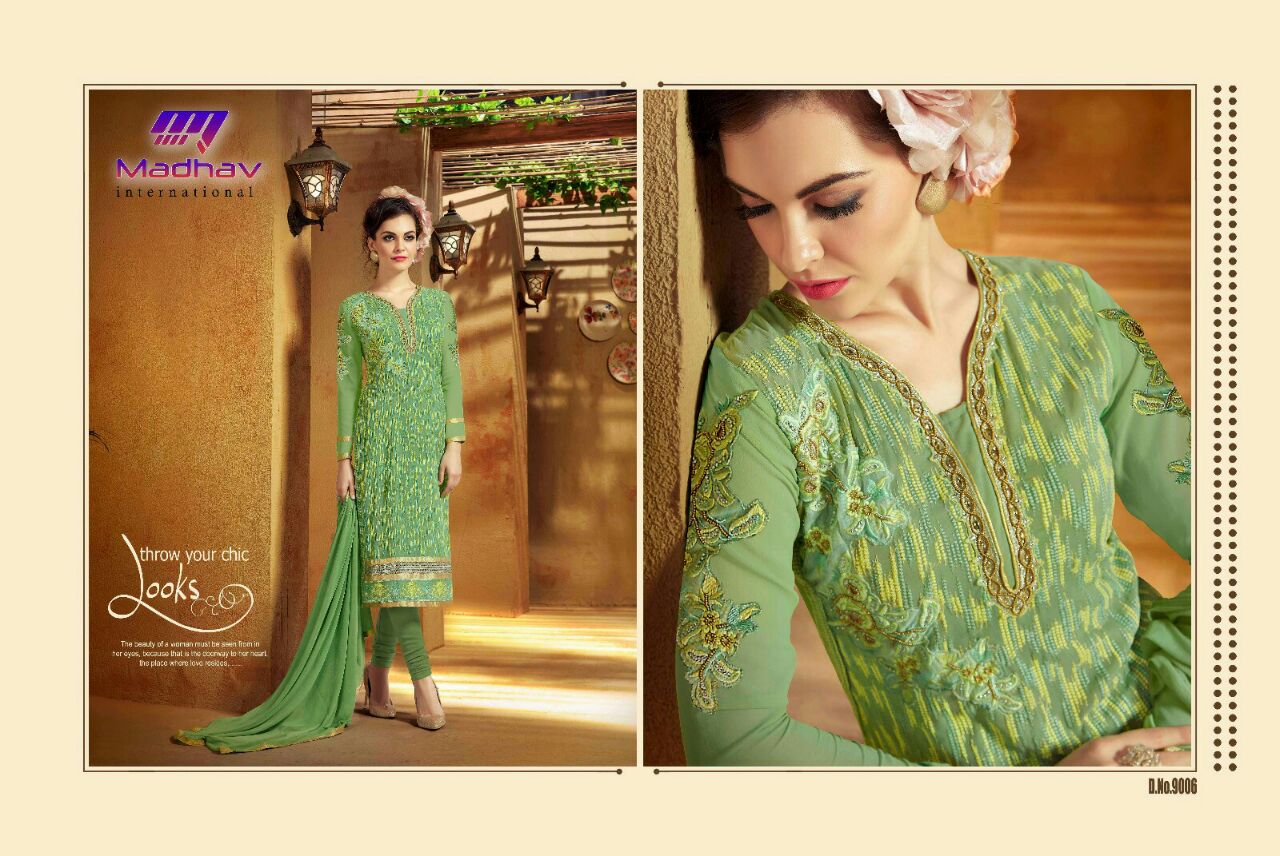 Misha By Madhav International 9001 To 9006 Series Beautiful Stylish Designer Embroidered Party Wear Georgette Dresses At Wholesale Price