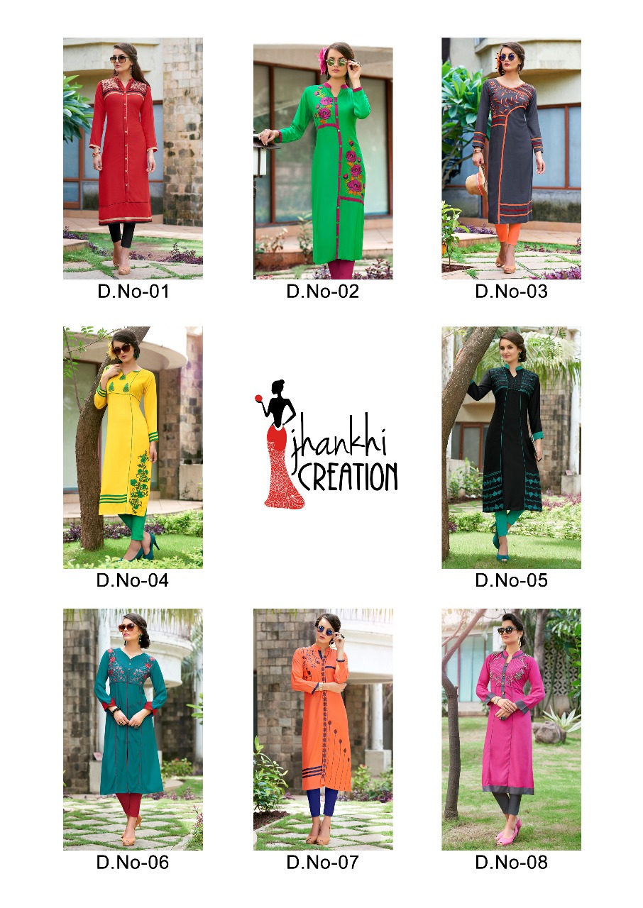 Mishri Collection By Jhankhi Creation 01 To 08 Series Indian Beautiful Ethnic Wear Kurtis With Embroidered Work Colorful Fancy Casual Wear & Ready To Wear Rayon Kurtis At Wholesale Price