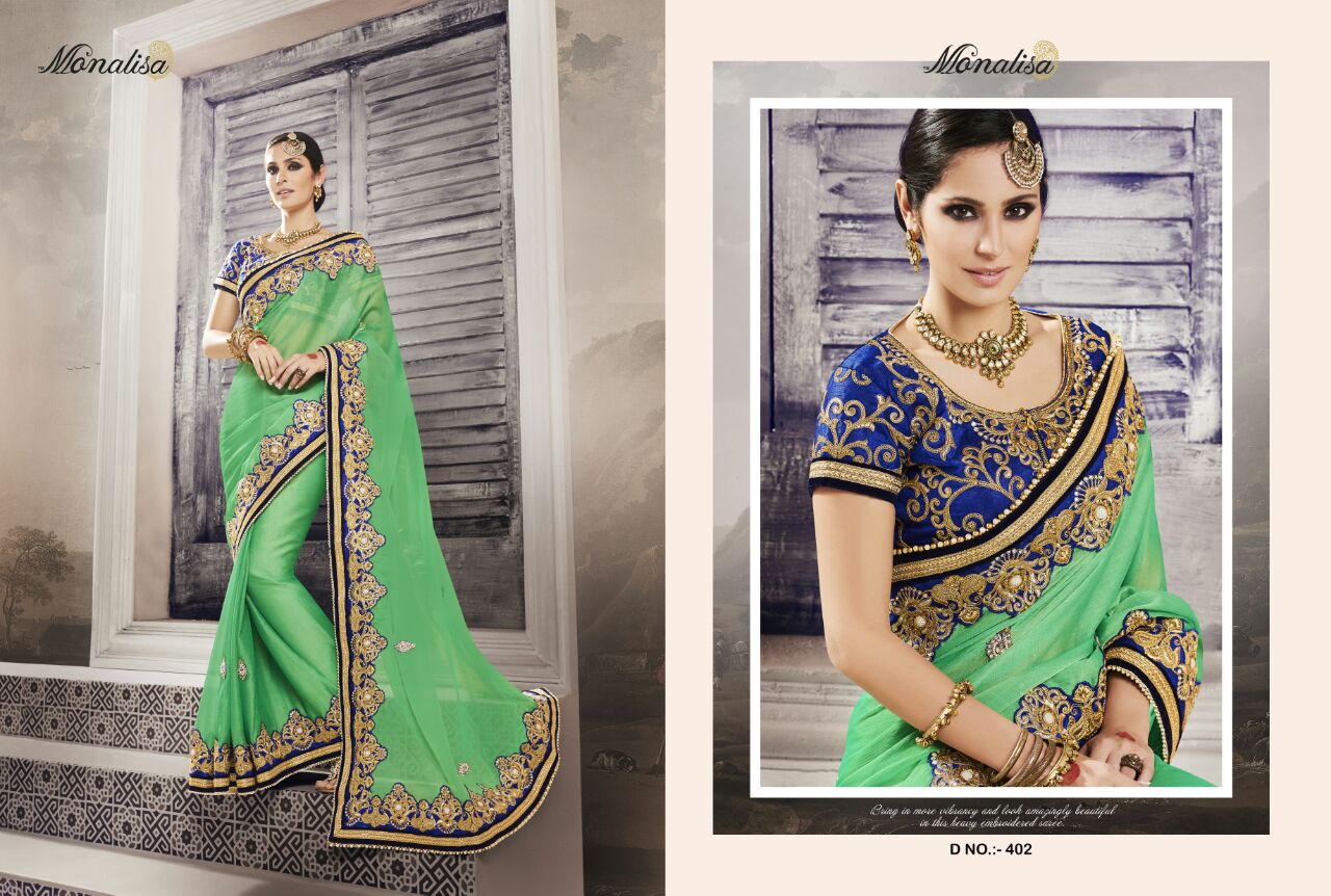 Monalisa 400 Series By Monalisa Indian Traditional Beautiful Embroidered Designer Colourful Party Wear Occasional Wear Ethnic Wear Sarees At Wholesale Price