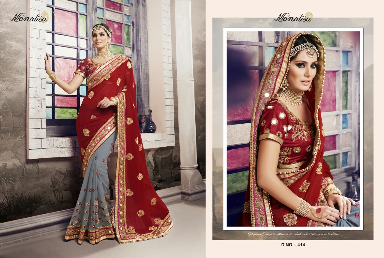 Monalisa 400 Series By Monalisa Indian Traditional Beautiful Embroidered Designer Colourful Party Wear Occasional Wear Ethnic Wear Sarees At Wholesale Price