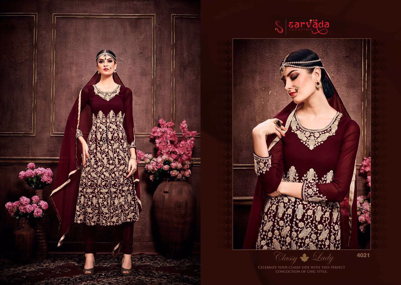 Murti By Sarvada Creation 4019 To 4016 Series Beautiful Stylish Designer Heavy Embroidered Party Wear Georgette Dresses At Wholesale Price