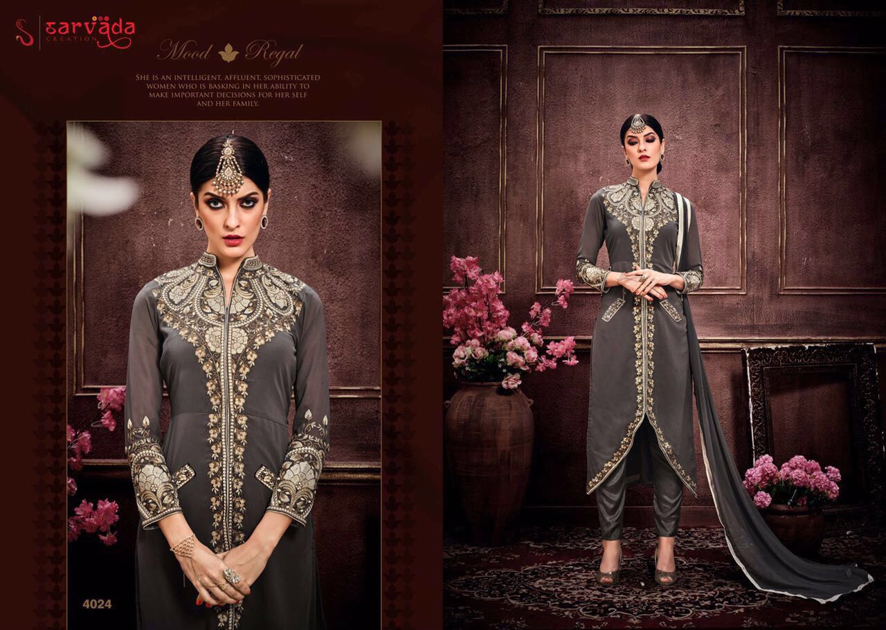 Murti By Sarvada Creation 4019 To 4016 Series Beautiful Stylish Designer Heavy Embroidered Party Wear Georgette Dresses At Wholesale Price