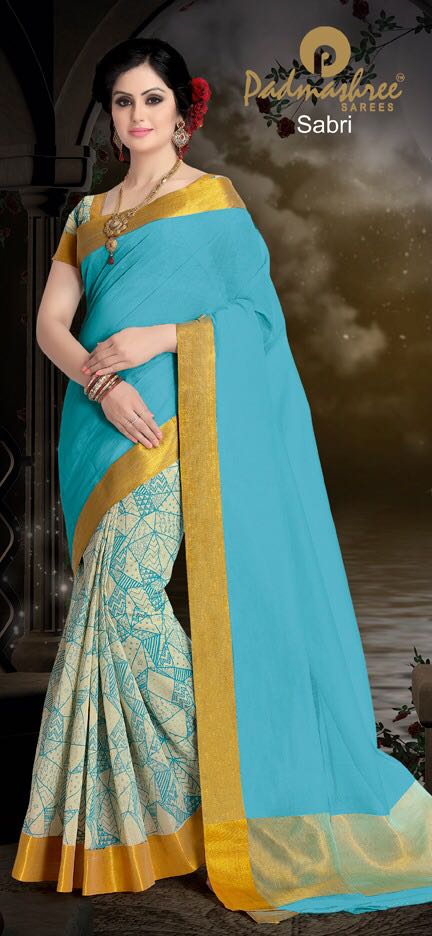 Muskan By Padmashree Sarees Indian Traditional Stylish Designer Printed Casual Wear Half & Half Cotton Sarees At Wholesale Price