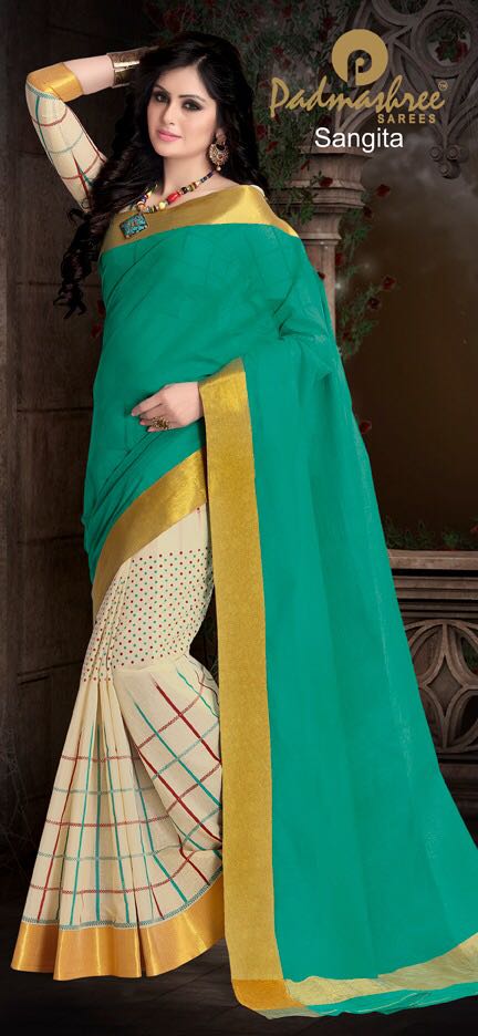 Muskan By Padmashree Sarees Indian Traditional Stylish Designer Printed Casual Wear Half & Half Cotton Sarees At Wholesale Price