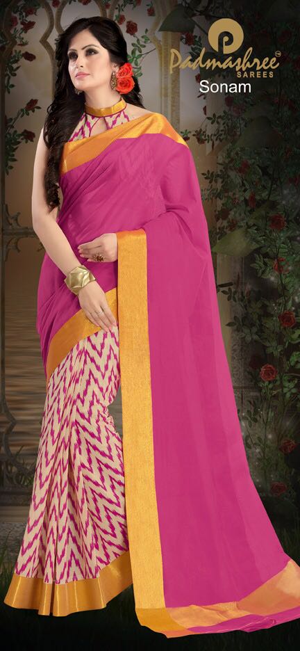 Muskan By Padmashree Sarees Indian Traditional Stylish Designer Printed Casual Wear Half & Half Cotton Sarees At Wholesale Price