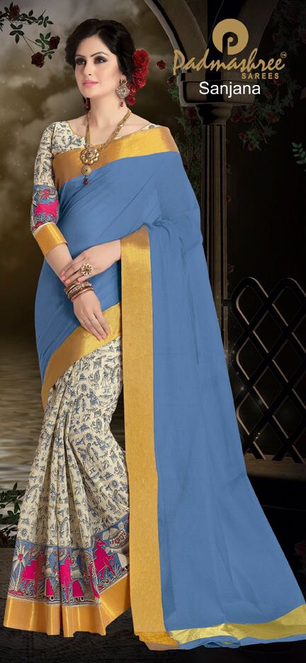 Muskan By Padmashree Sarees Indian Traditional Stylish Designer Printed Casual Wear Half & Half Cotton Sarees At Wholesale Price