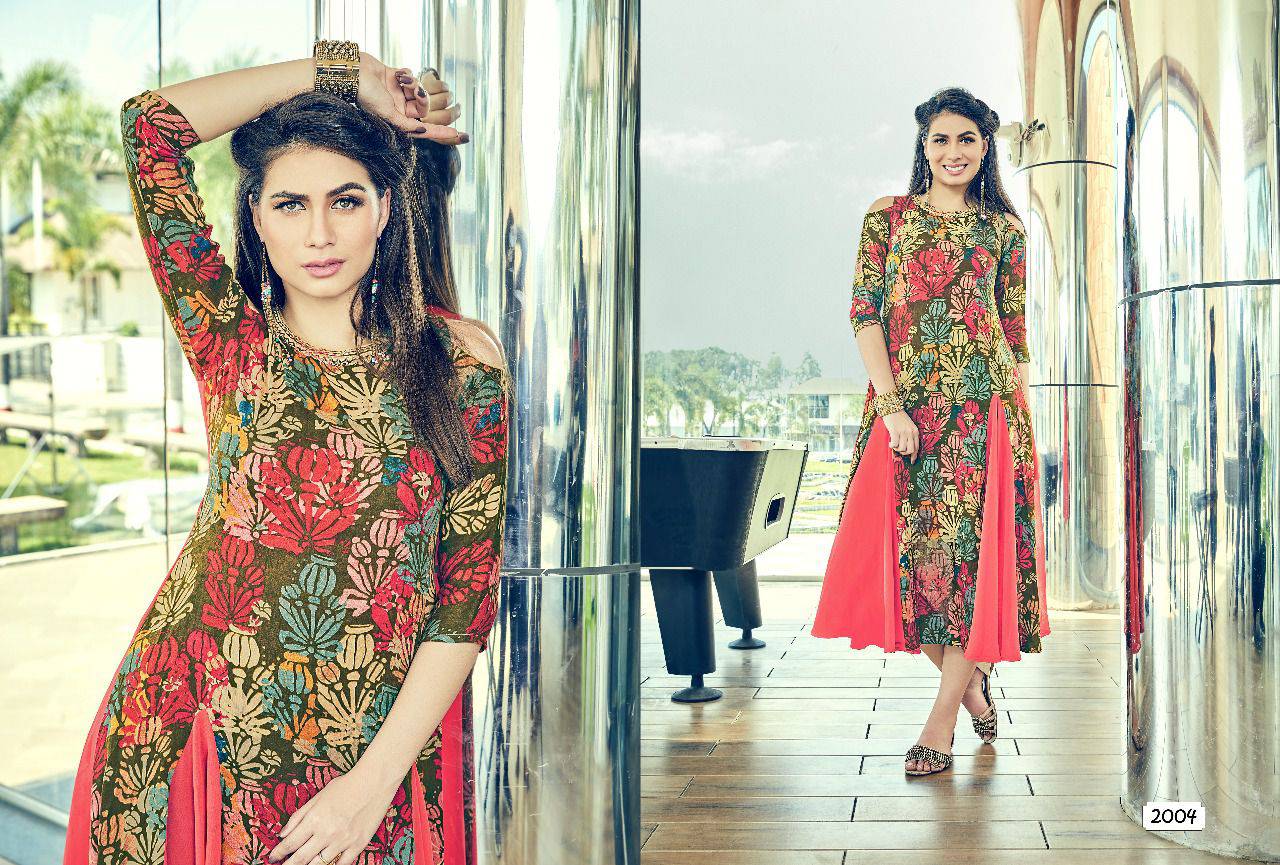 Myra By Modesi 2001 To 2008 Series Stylish Beautiful Colorful Fancy Casual Wear & Ethnic Wear Georgette/ Rayon Printed Kurtis At Wholesale Price