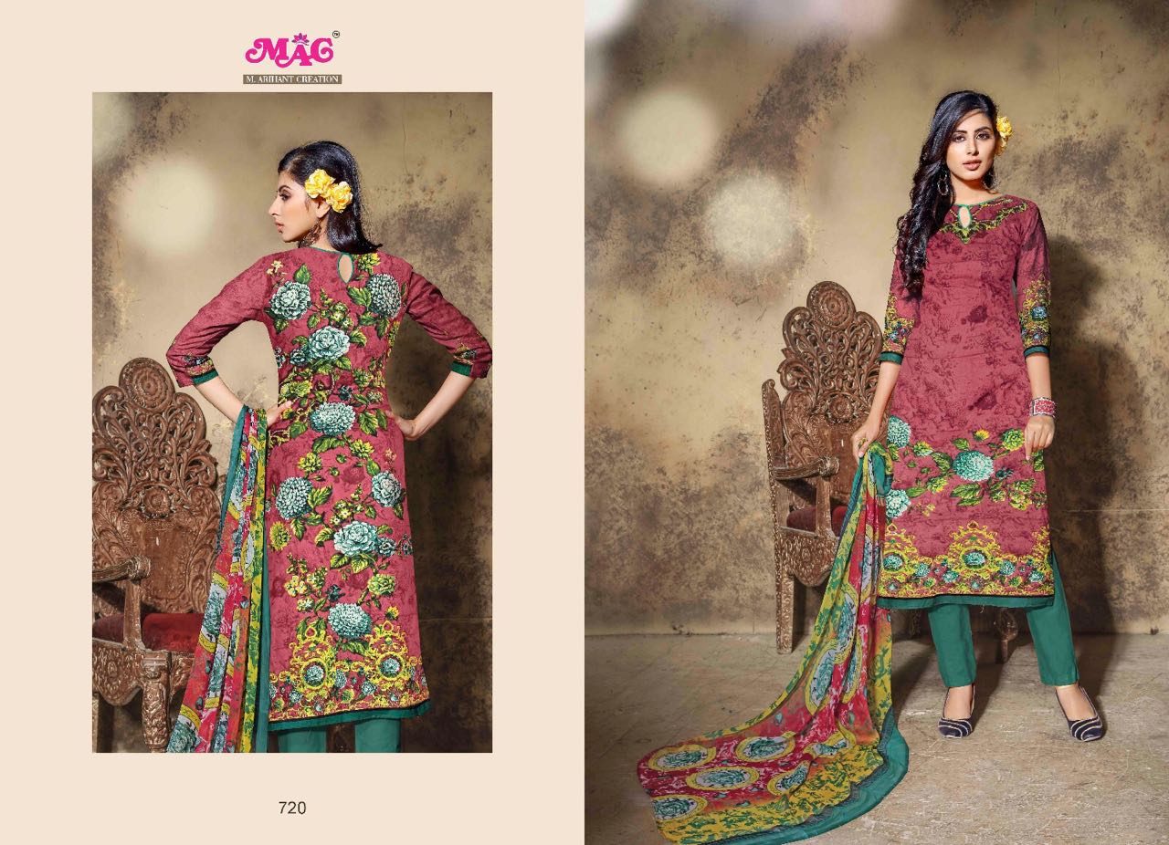 Nasrin Karachi Lawn By Mag 711 To 720 Series Pakistani Beautiful Suits Ethnic Wear Stylish Fancy Casual Wear Party Wear & Occasional Wear Lawn Cotton Printed Dresses At Wholesale Price