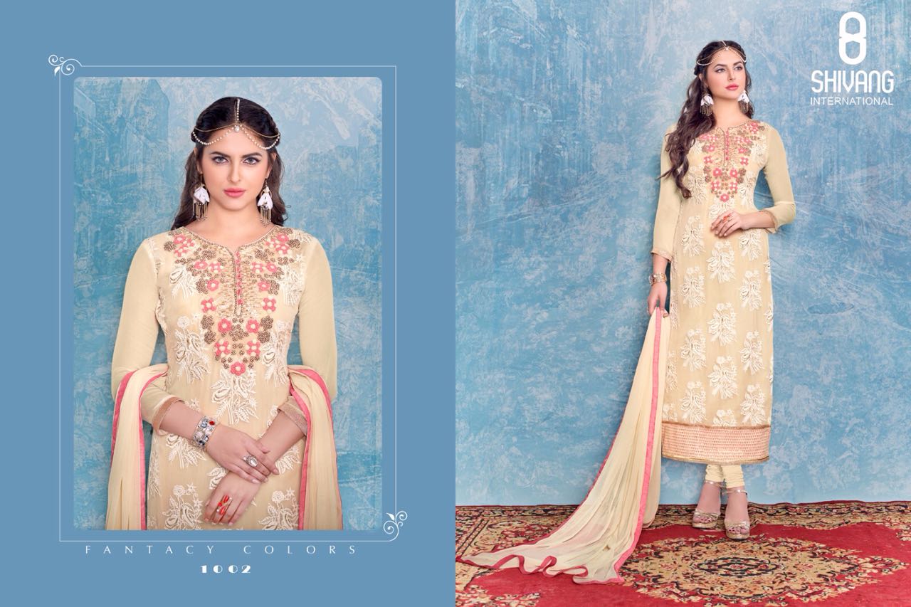 Nayra By Shivang International 1001 To 1006 Series Indian Ethnic Stylish Designer Embroidered Party Wear Occassional Wear Georgette Dresses At Wholesale Price