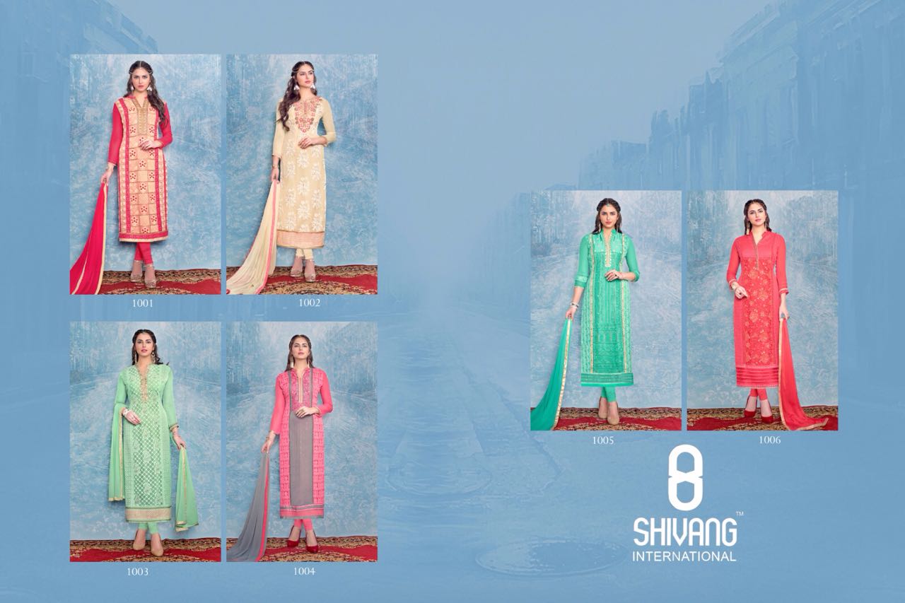 Nayra By Shivang International 1001 To 1006 Series Indian Ethnic Stylish Designer Embroidered Party Wear Occassional Wear Georgette Dresses At Wholesale Price