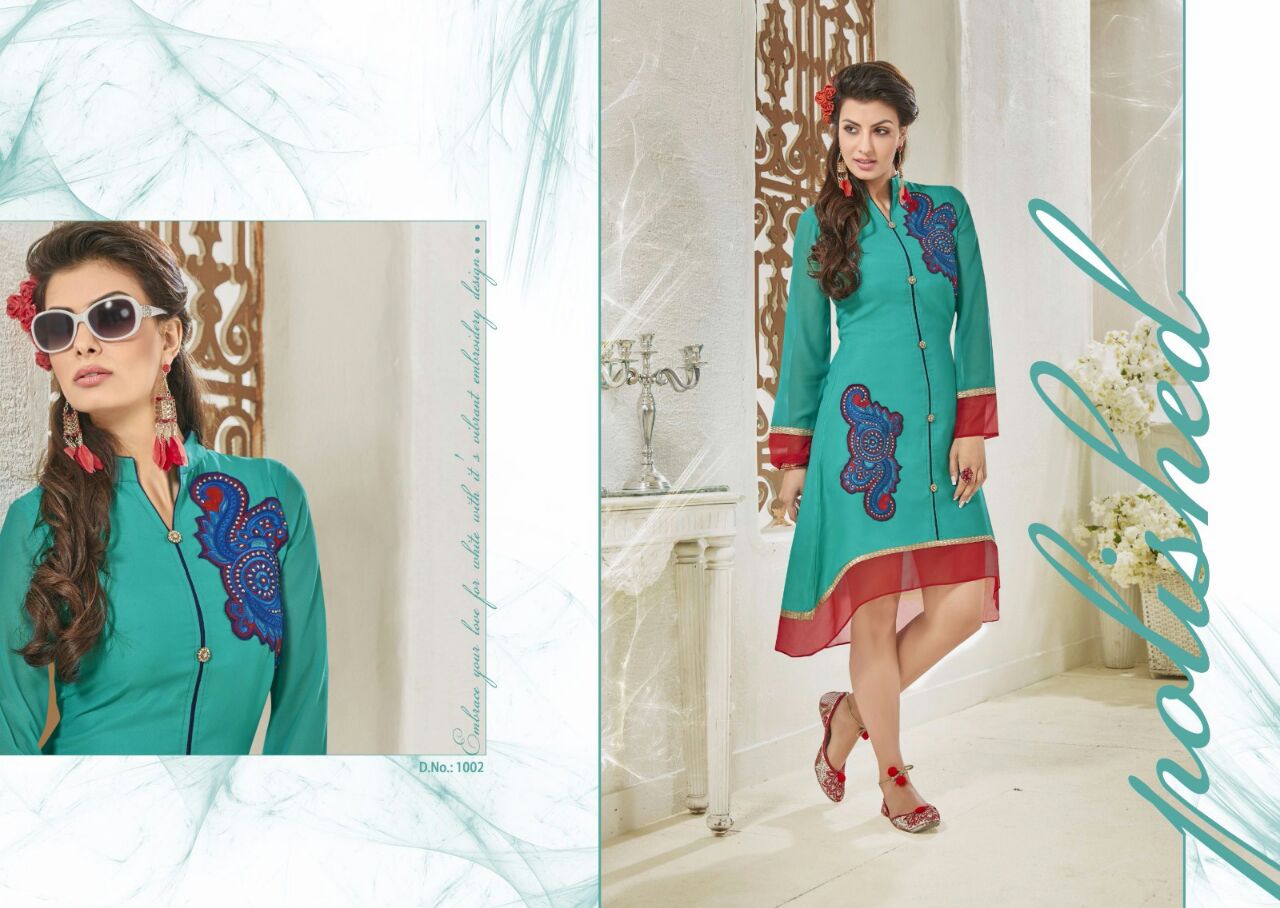 Nikhar By Swarn Pankh Western Beautiful Stylish Designer Embroidered Casual Wear Party Wear Ready To Wear Georgette Kurtis At Wholesale Price