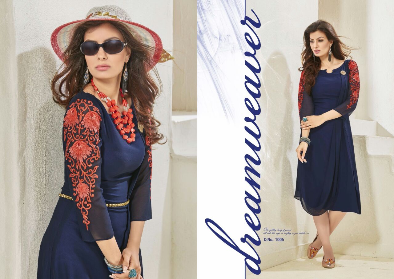 Nikhar By Swarn Pankh Western Beautiful Stylish Designer Embroidered Casual Wear Party Wear Ready To Wear Georgette Kurtis At Wholesale Price