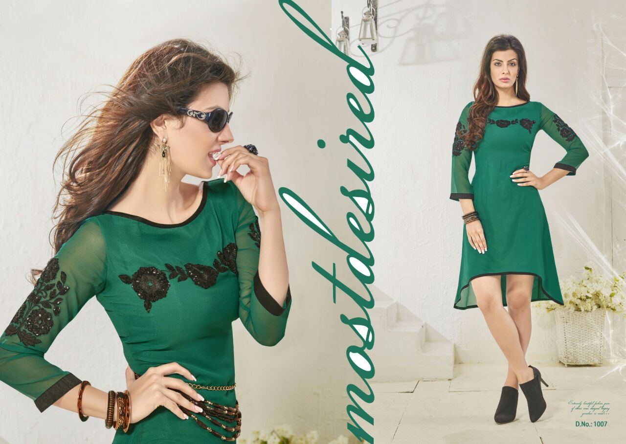 Nikhar By Swarn Pankh Western Beautiful Stylish Designer Embroidered Casual Wear Party Wear Ready To Wear Georgette Kurtis At Wholesale Price