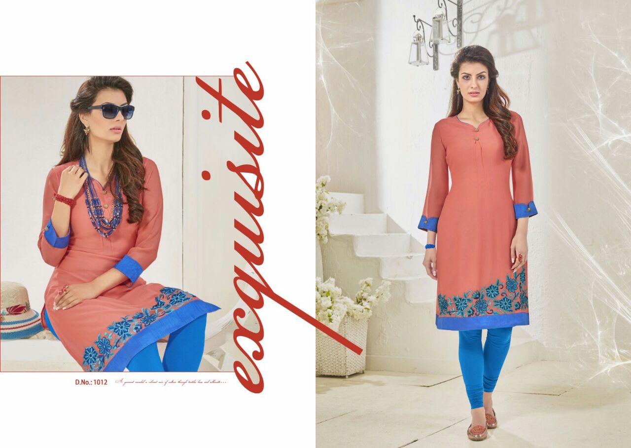 Nikhar By Swarn Pankh Western Beautiful Stylish Designer Embroidered Casual Wear Party Wear Ready To Wear Georgette Kurtis At Wholesale Price