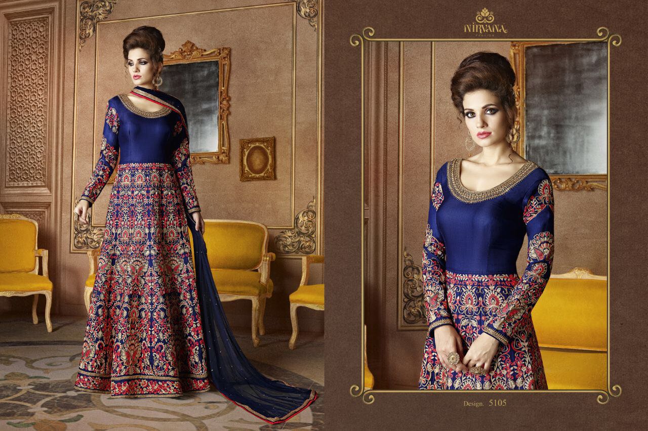 Nirvana 5101 Series By Nirvana Fashion 5101 To 5108 Series Indian Anarkali Suits Beautiful Designer Colorful Embroidered Party Wear & Occasional Wear Dresses At Wholesale Price