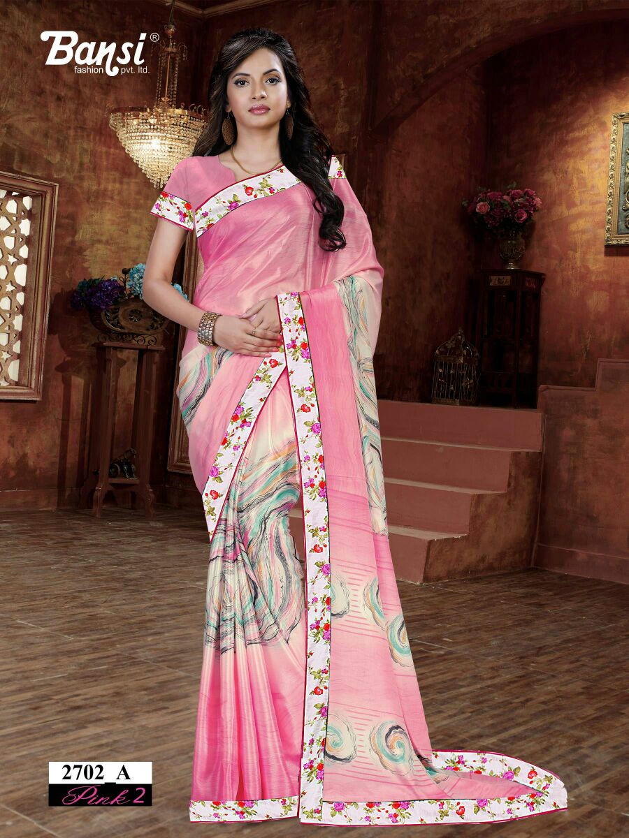 Pink Vol-2 By Bansi Fashion 2702 Series Indian Ethnic Beautiful Stylish Designer Floral Printed Casual Wear Silk Sarees At Wholesale Price