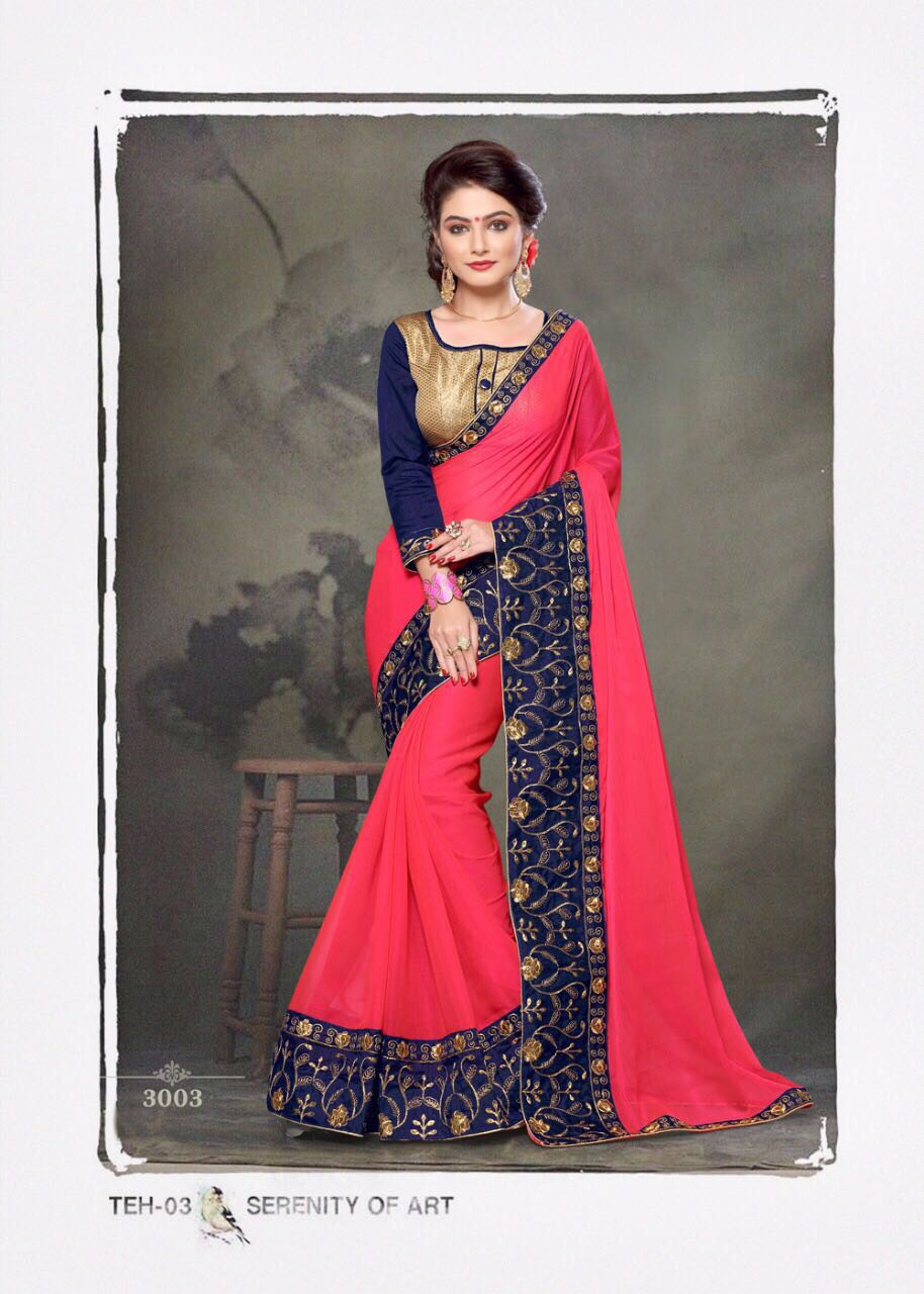 Platinum By Right One Fashion 3001 To 3012 Series Indian Beautiful Colorful Fancy Traditional Wear & Party Wear Two Tone Chiffon Embroidered Sarees At Wholesale Price