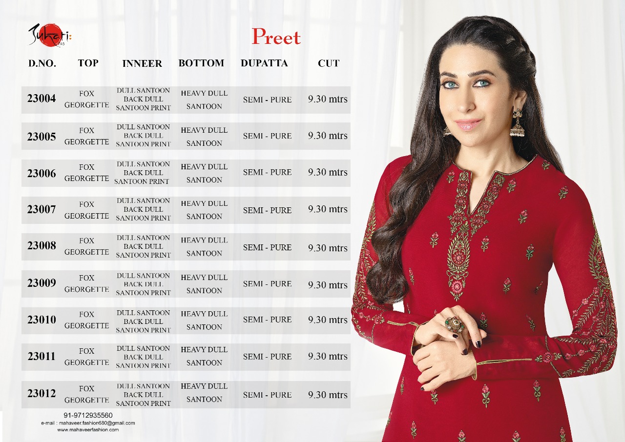 Preet By Suhati Fab 23004 To 23012 Series Designer Pakistani Suits Embroidered Beautiful Fancy Colorful Party Wear & Occasional Wear Faux Georgette Dresses At Wholesale Price