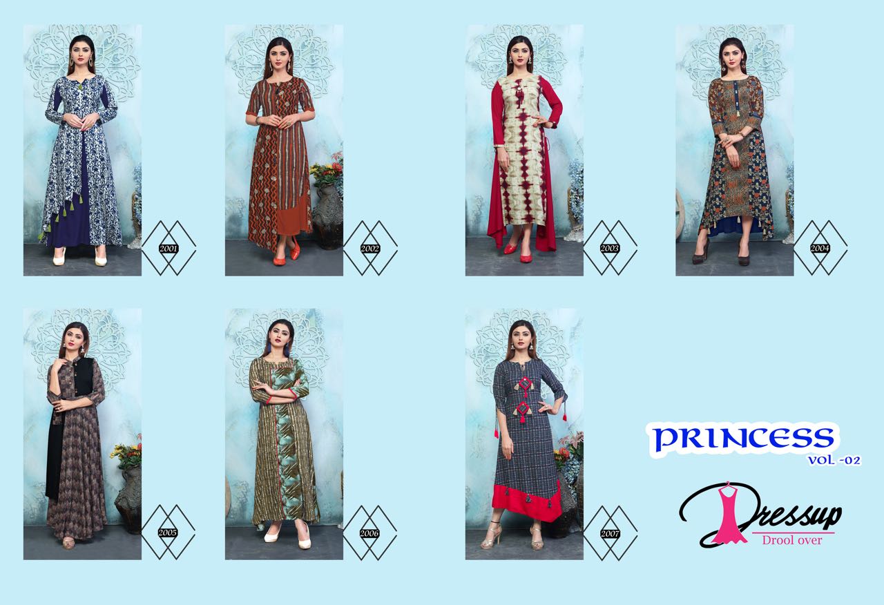 Princess Vol-2 By Dress Up 2001 To 2007 Series Designer Beautiful Fancy Colorful Party Wear & Ethnic Wear Royal Rayon Printed Kurtis At Wholesale Price